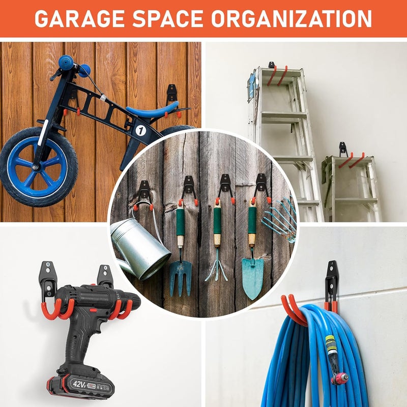 Cpais Garage Hooks with Anti-Slip Coating,Heavy Duty Wall Mount Storage Hooks for Hanging Bike,Hose,Ladder,Yard,Garden Tools (30 Pack Orange) - Image 3